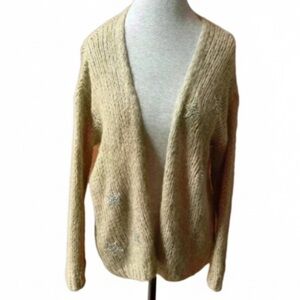 Scandal Italy Brown Open Front Cardigan With Metallic Stars On Front Medium